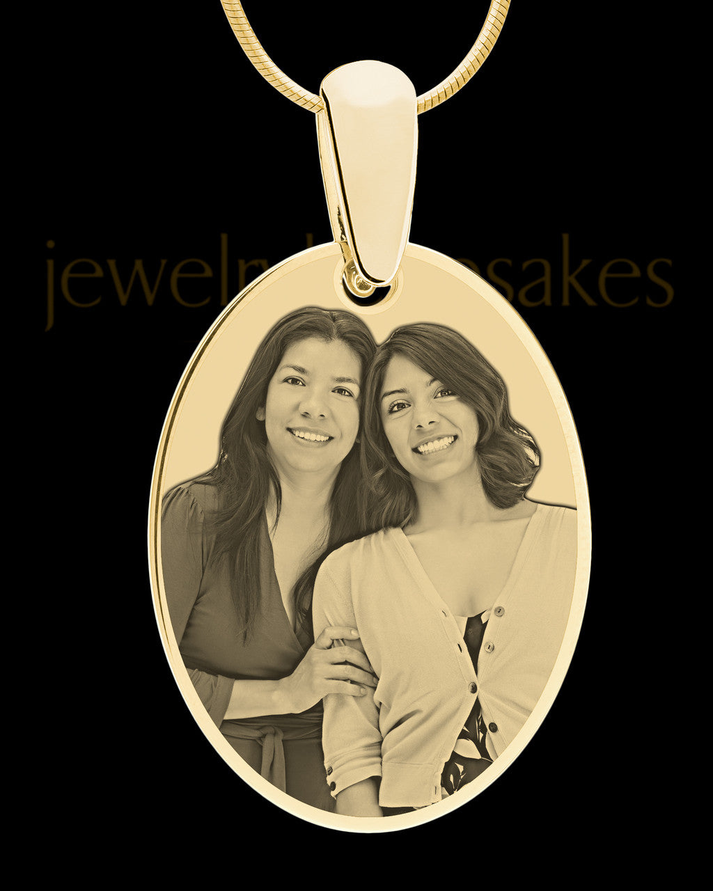Gold Large Oval Photo Engraved Pendant