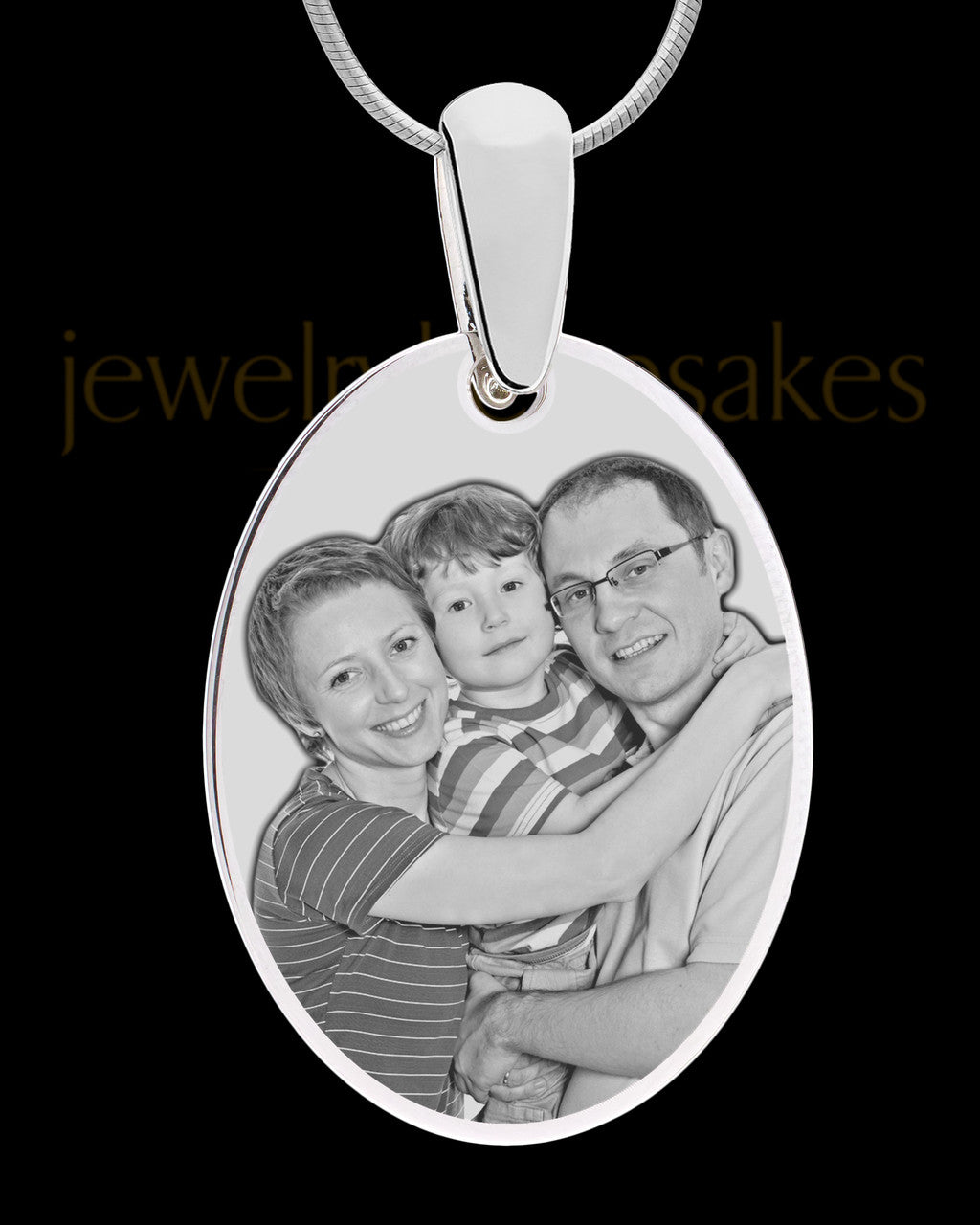 Silver Large Oval Photo Engraved Pendant