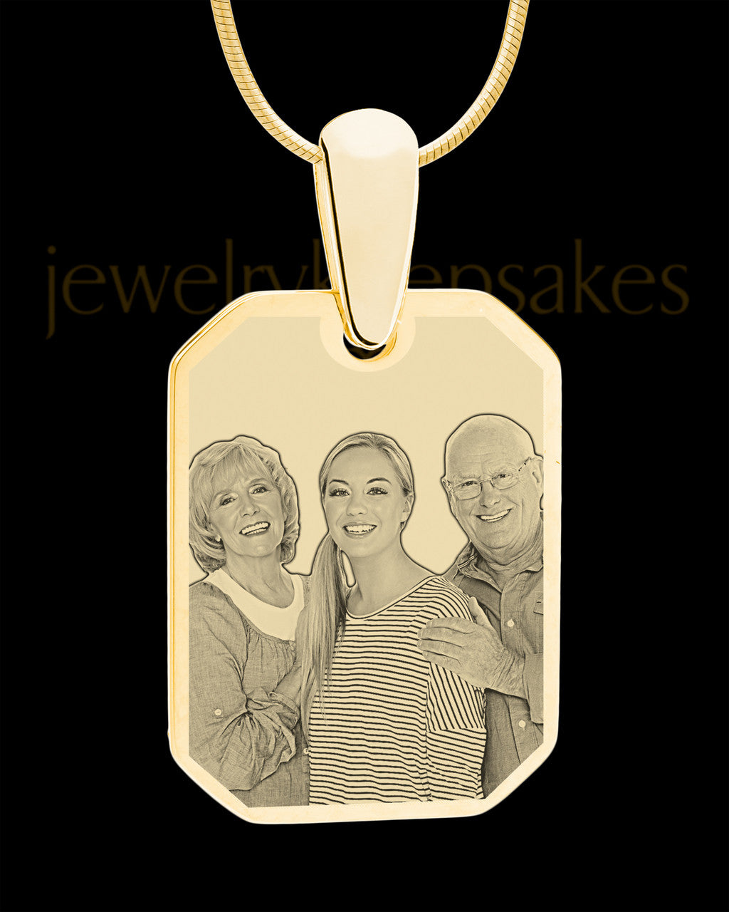 Gold Plated Octagon Photo Engraved Pendant Stainless Steel