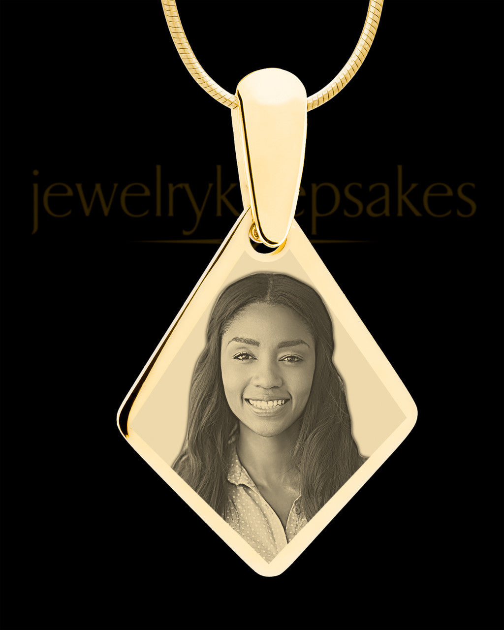 Gold Elongated Diamond Photo Engraved Pendant