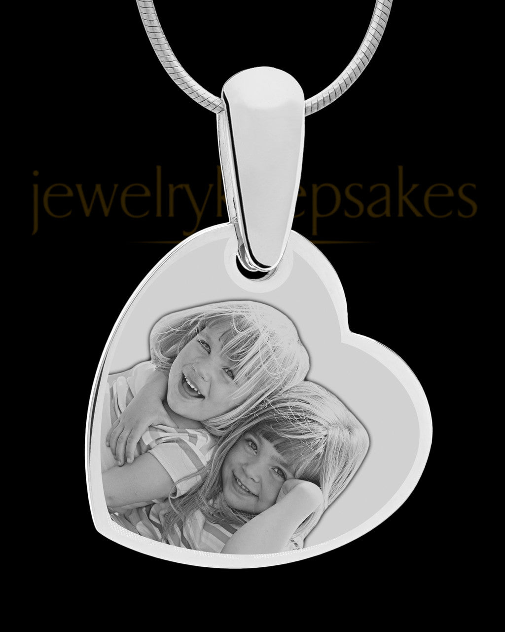 Silver Side Heart Photo Engraved Pendant