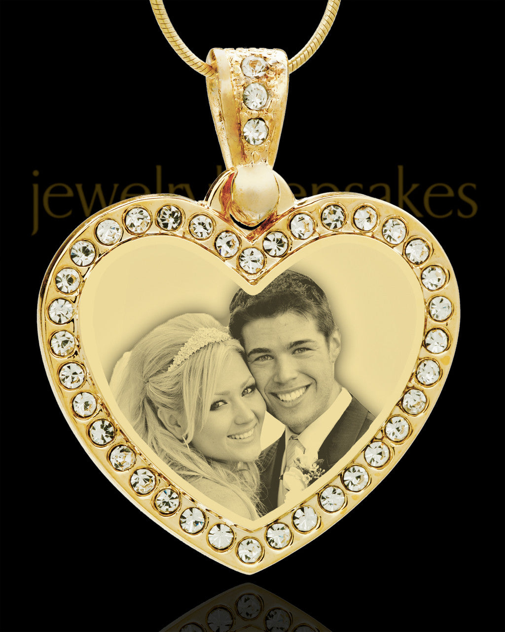 Personalized Gold-Plated Heart Photo Engraved Pendant With Gemstones
