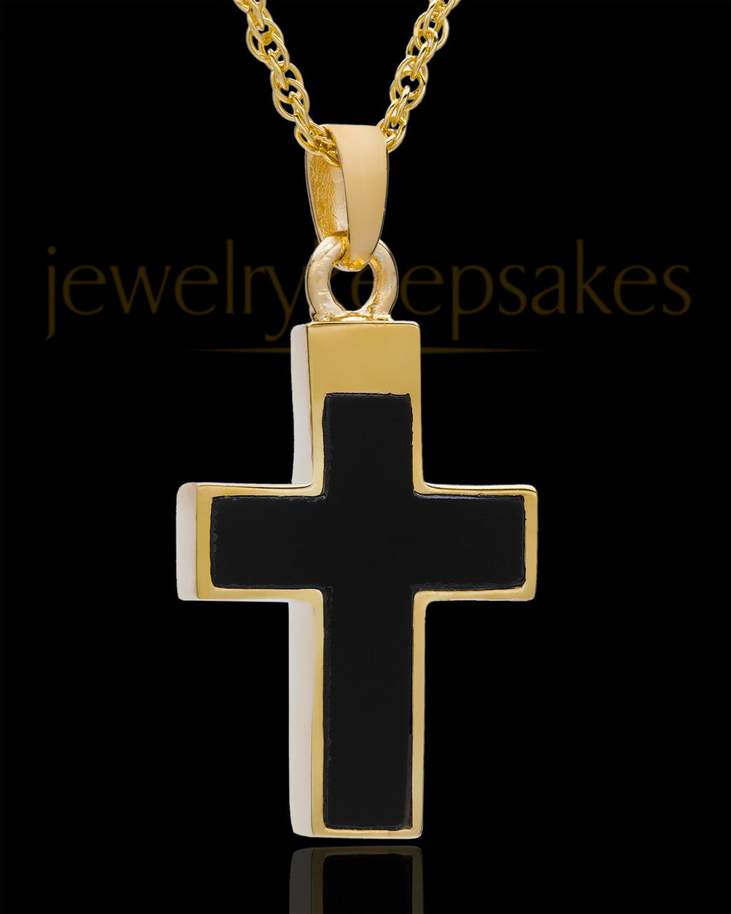 Cremation Necklace Cross with Onyx-14K Gold Plated