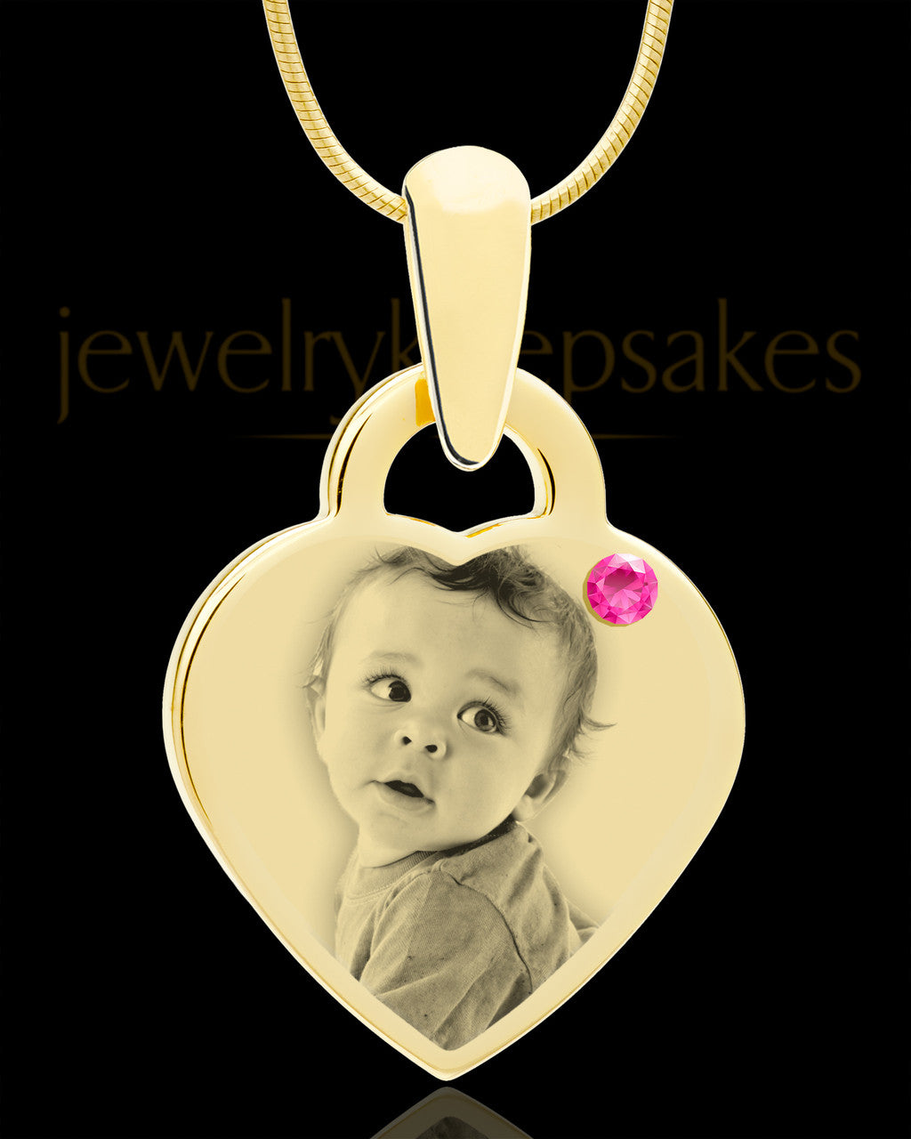 October Gold Small Photo Engraved Heart Pendant