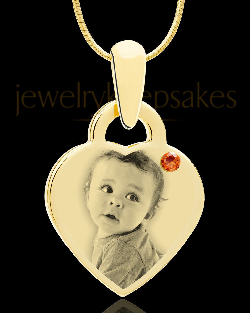 November Gold Small Photo Engraved Heart Pendant