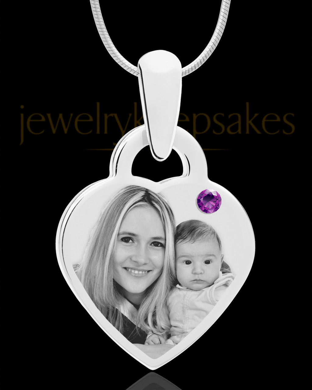 February Small Heart Stainless Photo Engraved Pendant