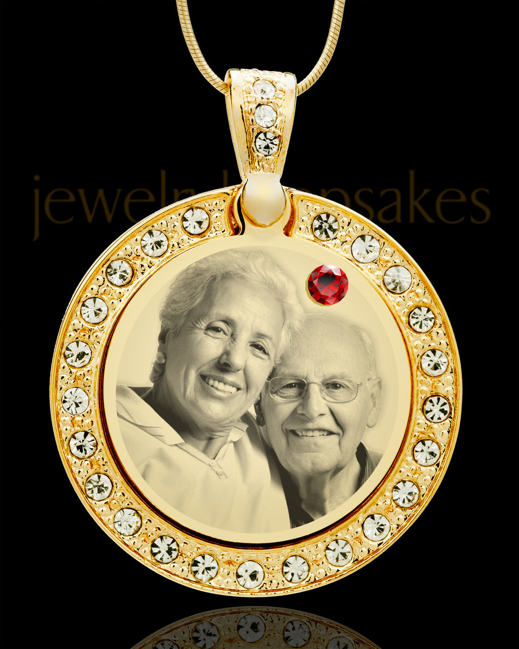 January Gold Gem Circle Birthstone Photo Pendant