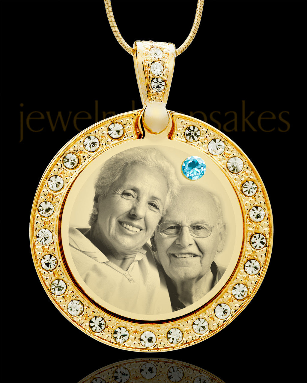 March Gold Gem Circle Birthstone Photo Pendant