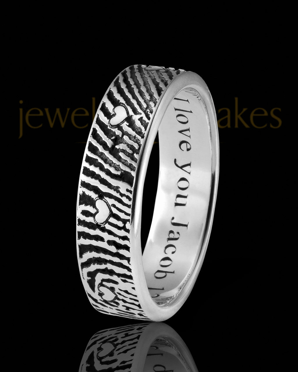 Ladies Solid 14k White Gold Heart Thumbprint Ring