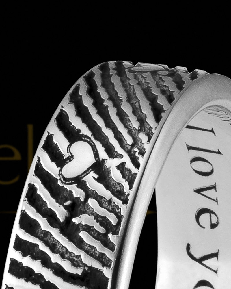 Ladies Solid 14k White Gold Heart Thumbprint Ring