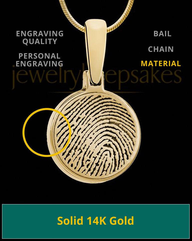 Solid 14k Gold Round Thumbprint Pendant