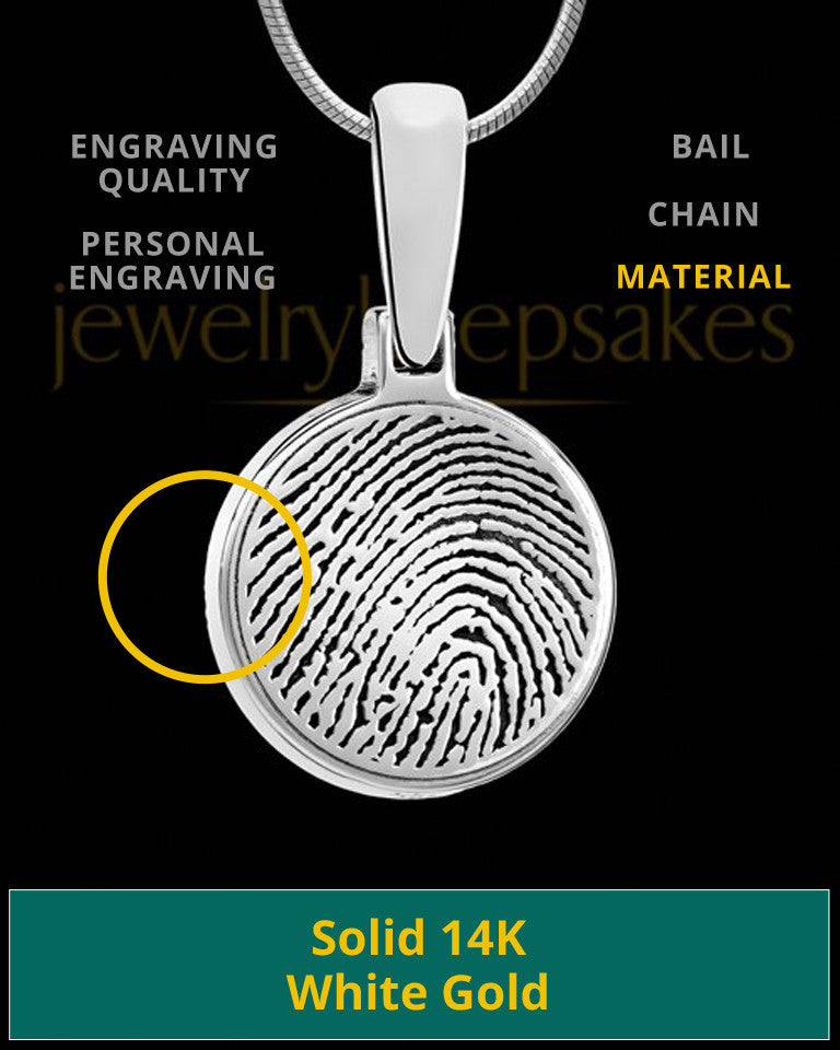 Solid 14k White Gold Round Thumbprint Pendant