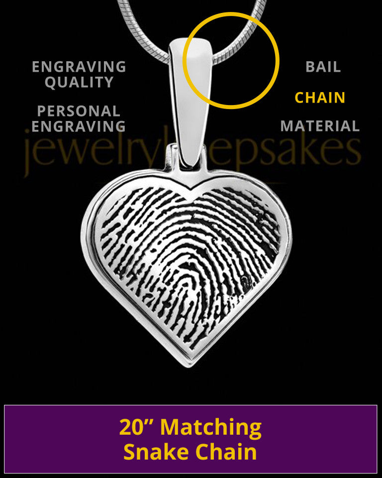 Custom Engravable Heart Thumbprint Pendant Necklace In Sterling Silver