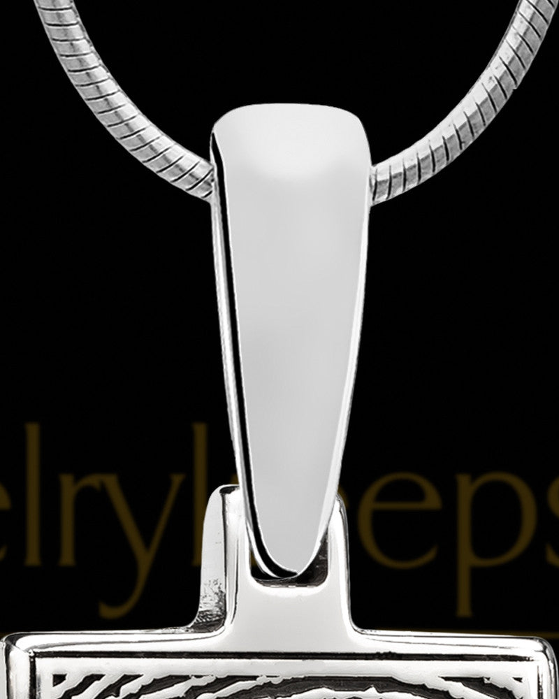 Solid 14k White Gold Rectangle Thumbprint With Signature Pendant