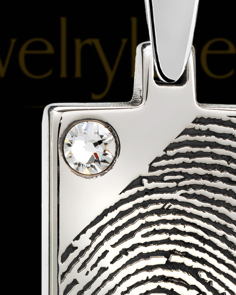 Silver Birthstone Rectangle Thumbprint With Signature Pendant