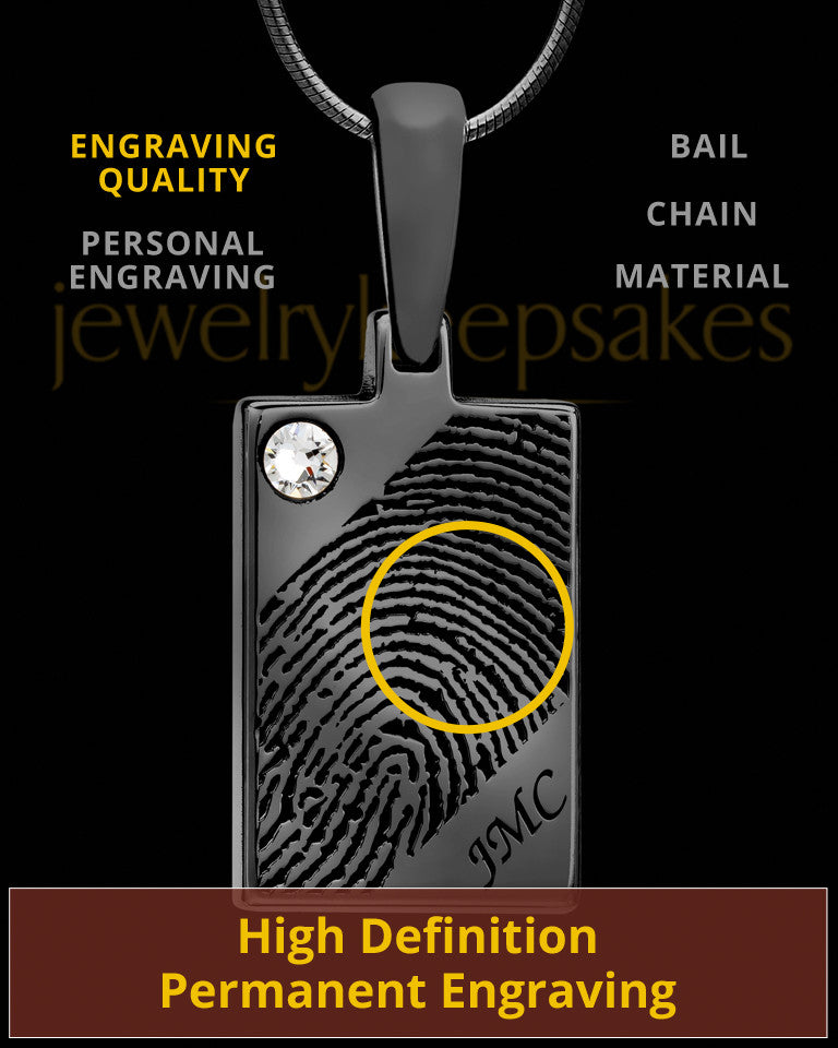 Black Plated Thumbprint Rectangle Pendant with Birthstone