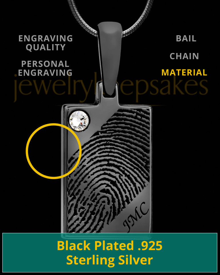 Black Plated Thumbprint Rectangle Pendant with Birthstone