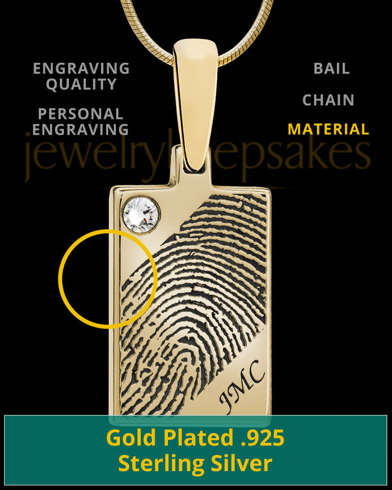 Gold Plated Birthstone Rectangle Thumbprint Pendant