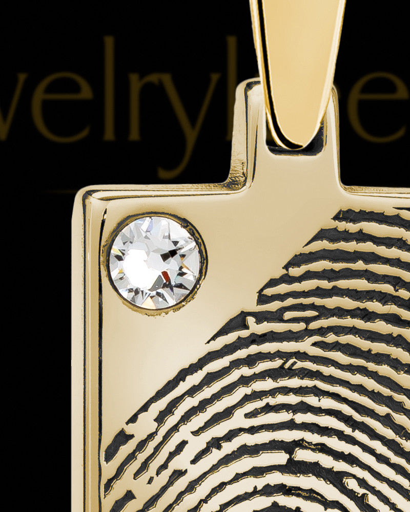Solid 14k Gold Birthstone Rectangle Thumbprint With Signature Pendant