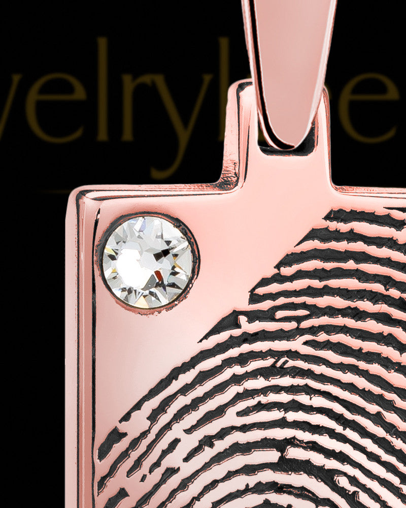 Birthstone Rose Gold Plated Rectangle Thumbprint With Signature Pendant