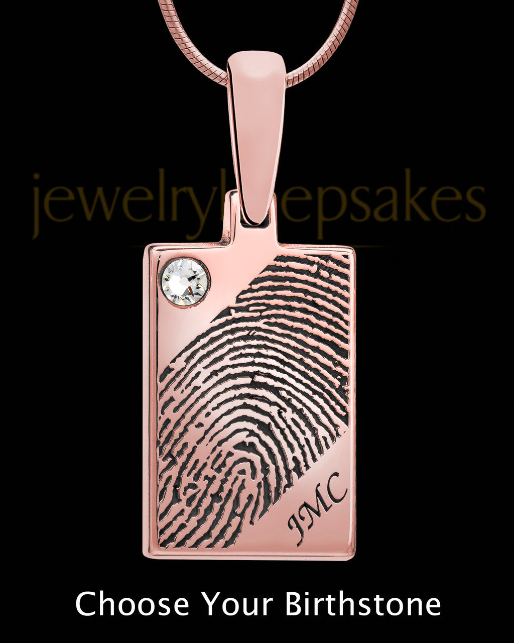 Birthstone Rose Gold Plated Rectangle Thumbprint Pendant