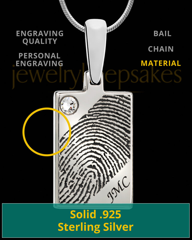 Silver Birthstone Rectangle Thumbprint Pendant