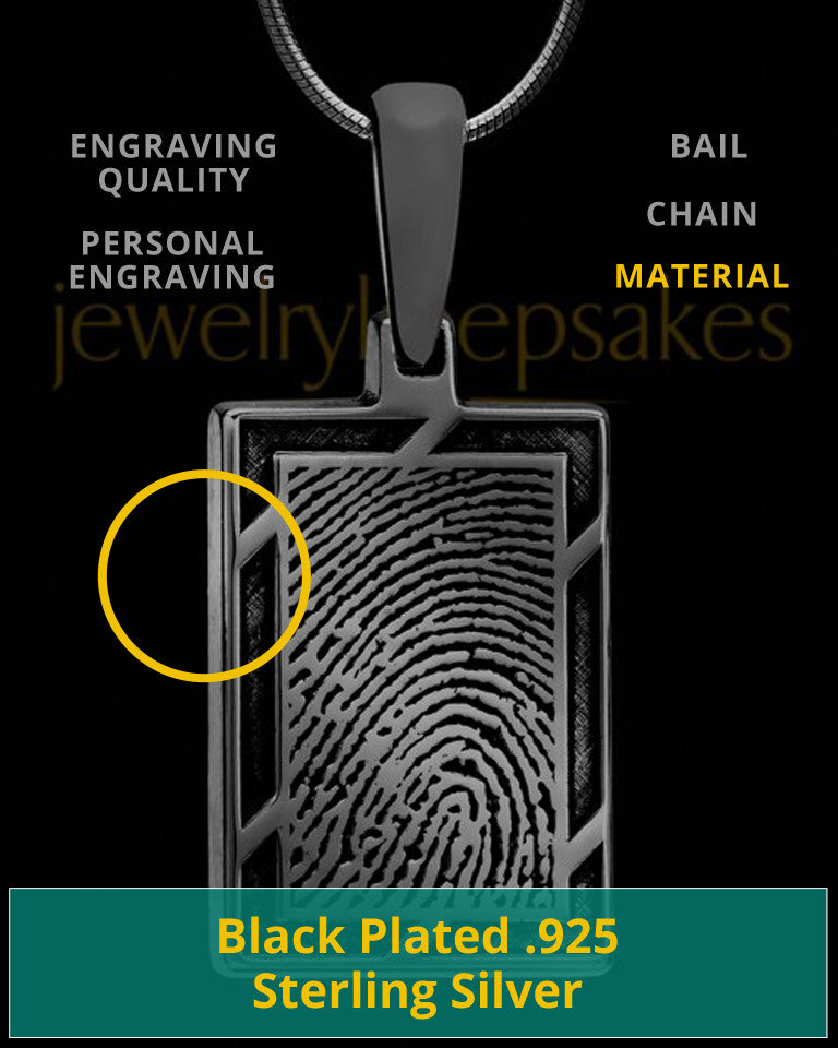 Thumbprint Framed Rectangle Black Plated Pendant