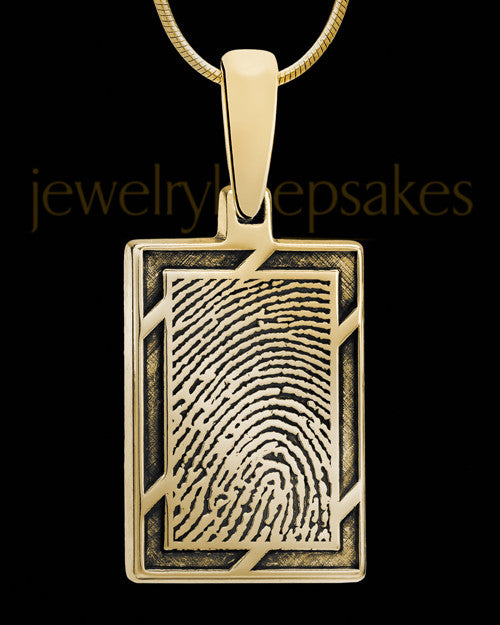 Solid 14k Gold Framed Rectangle Thumbprint Pendant