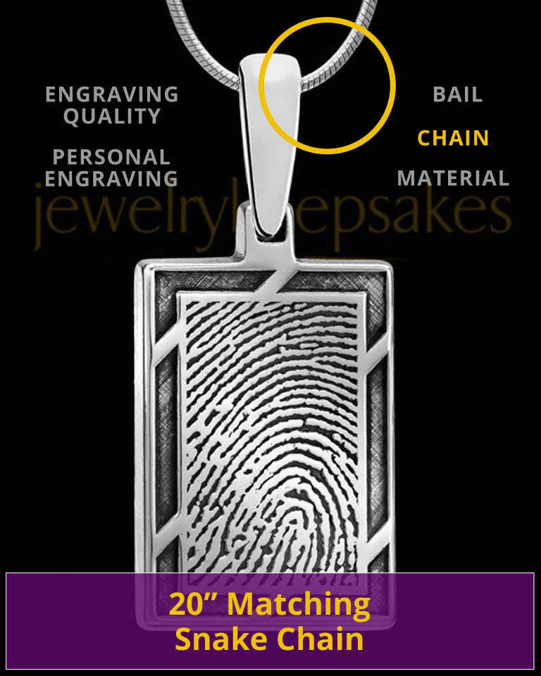 Solid 14k White Gold Framed Rectangle Thumbprint Pendant