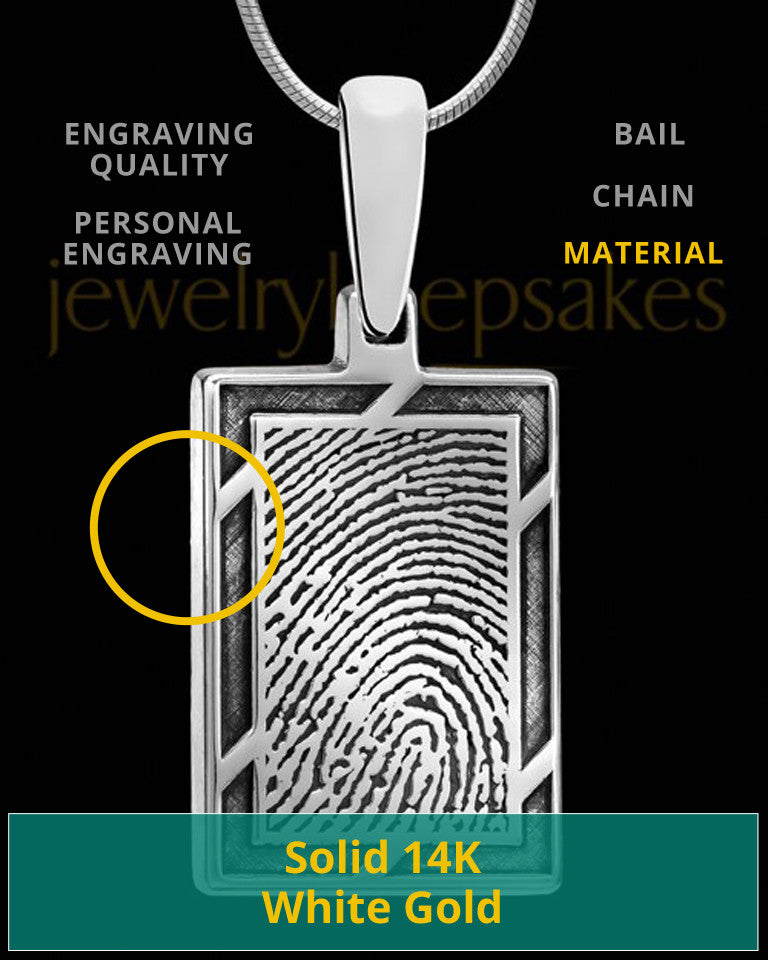 Solid 14k White Gold Framed Rectangle Thumbprint Pendant