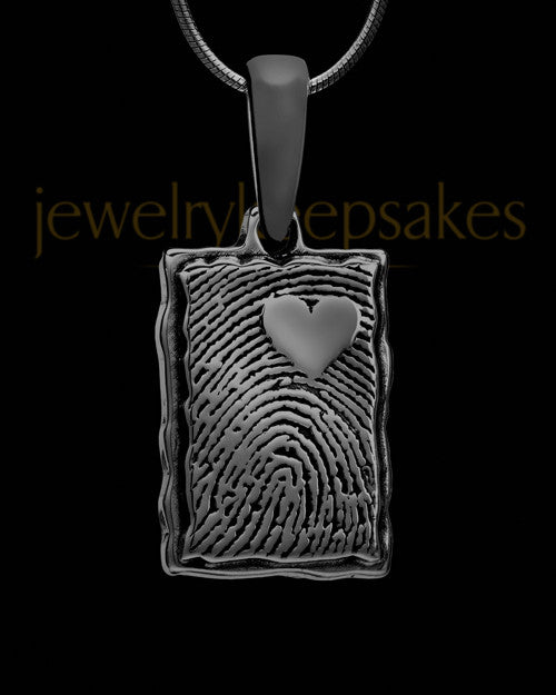 My Love Rectangle Thumbprint Black Plated Pendant With Signature