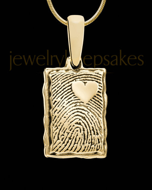 Gold Plated Sterling My Love Rectangle Thumbprint With Signature Pendant