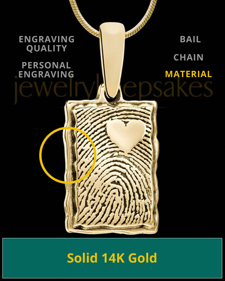 Solid 14k Gold My Love Rectangle Thumbprint Pendant