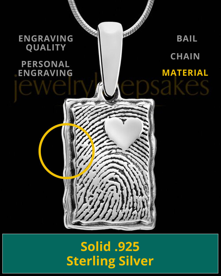 Engravable Rectangle Thumbprint Pendant My Love Sterling Silver