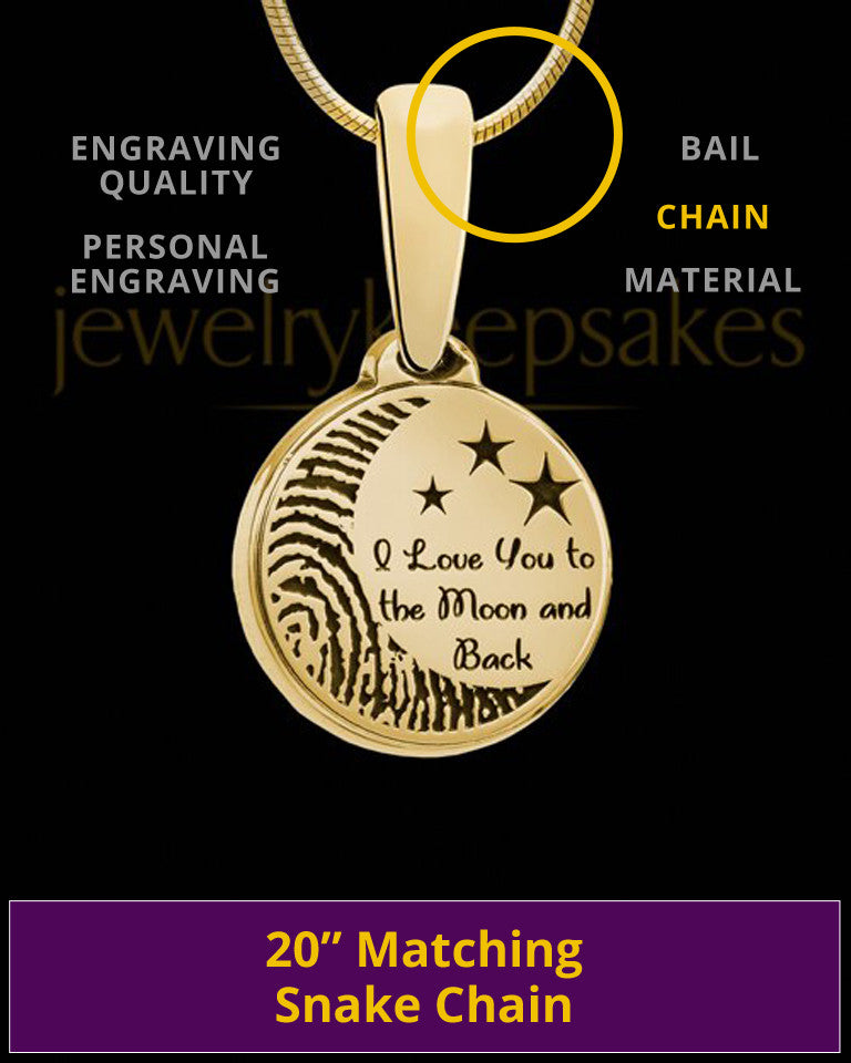 Solid 14k Gold to the Moon and Back Thumbprint Pendant