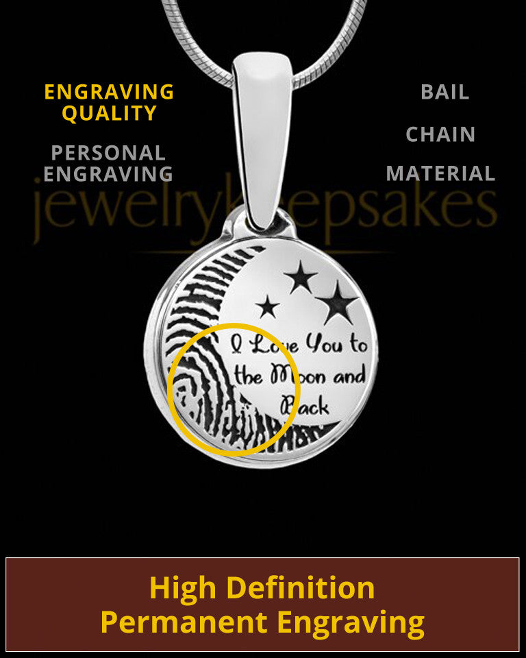 Solid 14k White Gold to the Moon and Back Thumbprint Pendant