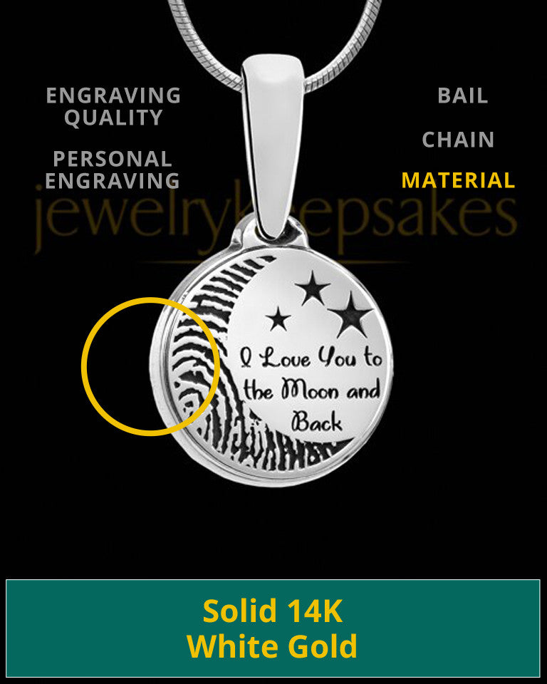 Solid 14k White Gold to the Moon and Back Thumbprint Pendant