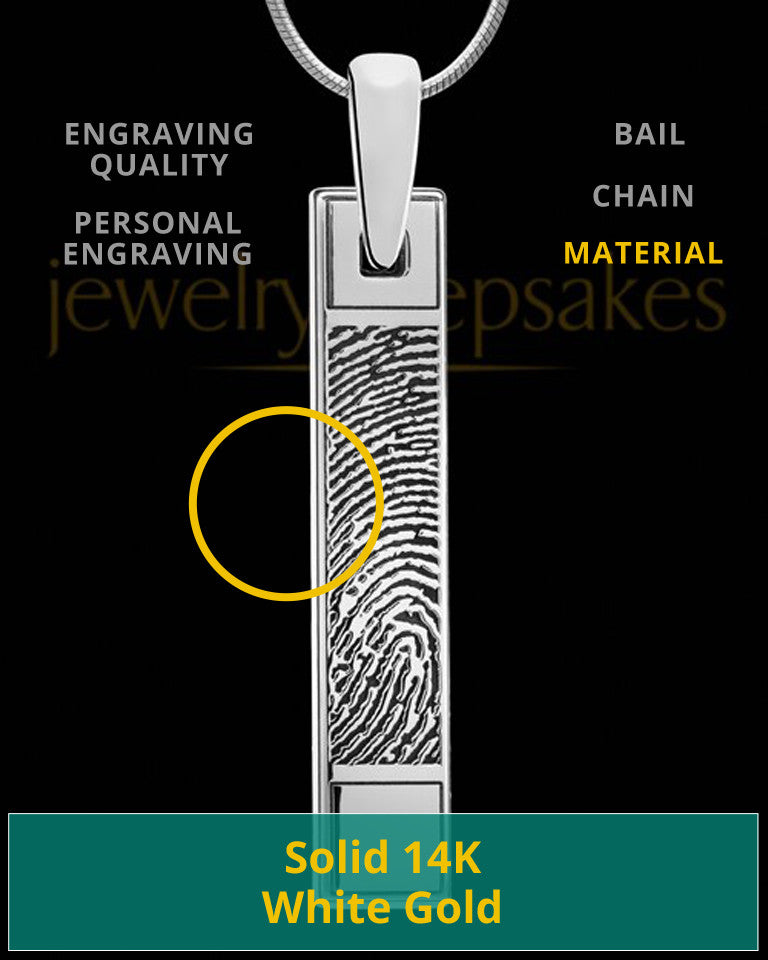 Solid 14k White Gold Bar Thumbprint Pendant