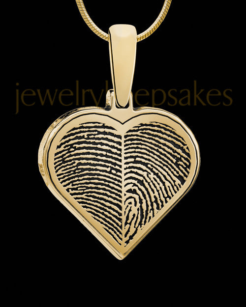 Solid 14k Gold Two-print Heart Thumbprint Pendant