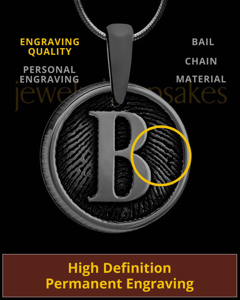 Black Plated Raised Initial Round Thumbprint Pendant