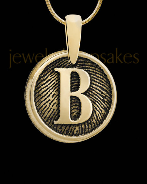 Solid 14k Gold Raised Initial Thumbprint Pendant