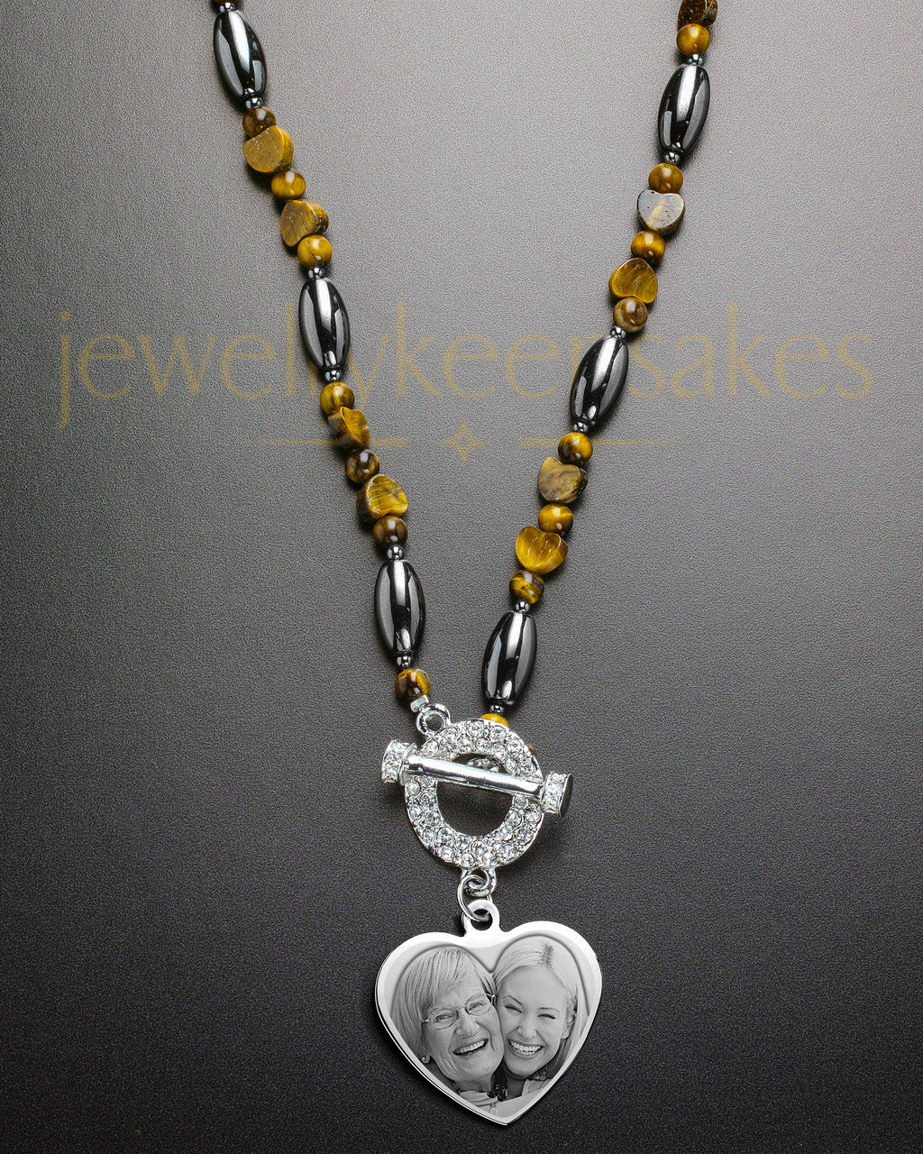 Eva Earth Tone Bead and Heart Engraved Necklace