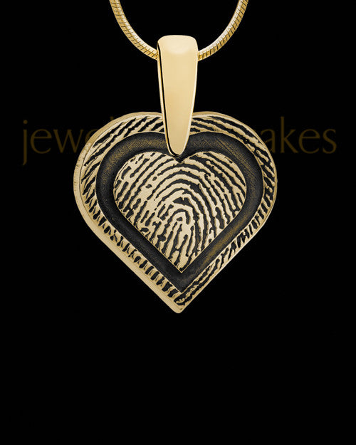 Solid 14k Gold Bounded Heart Thumbprint Pendant