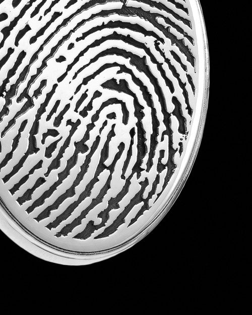 Oval Solid 14K White Gold Thumbprint With Signature Pendant
