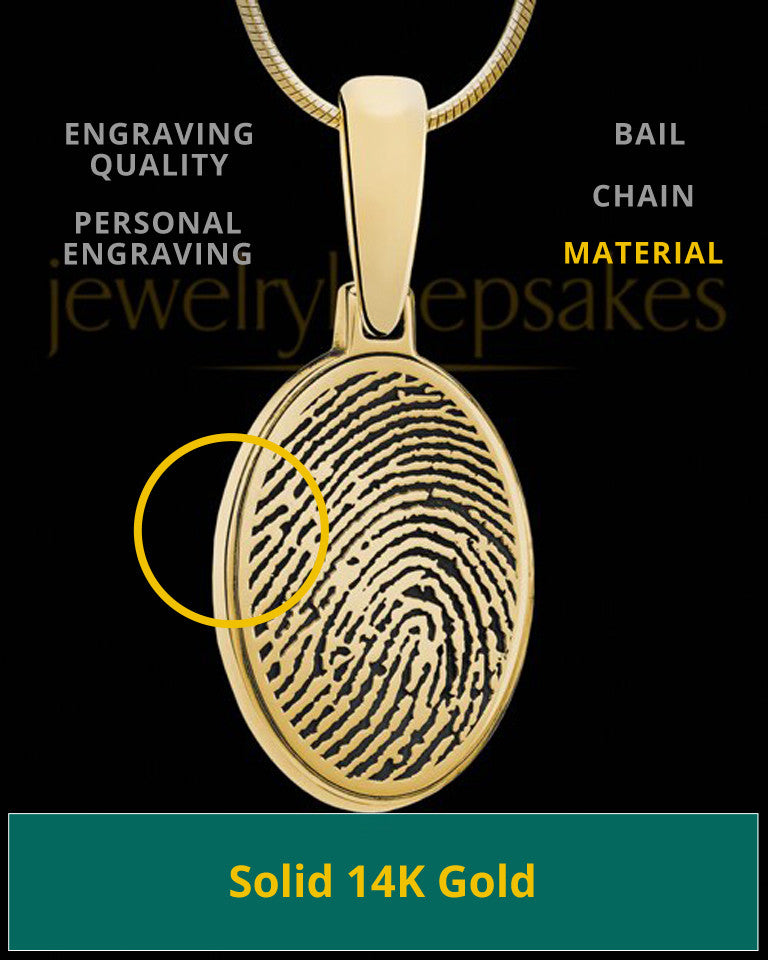 Solid 14k Gold Oval Thumbprint Pendant
