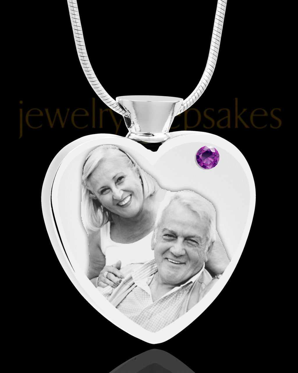 February Stainless Steel Photo Engraved Heart Cremation Pendant