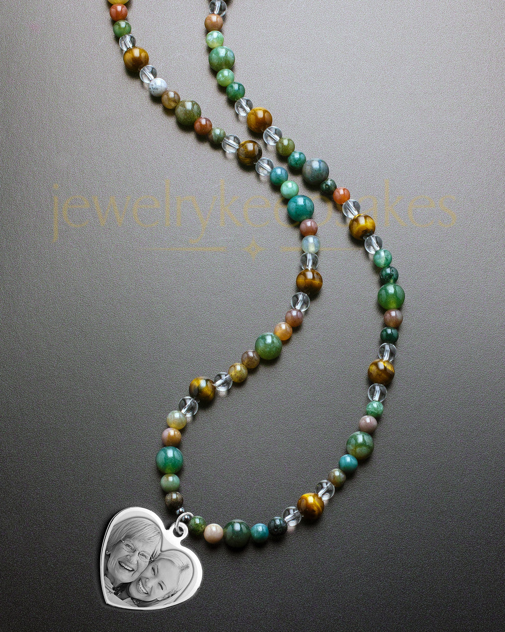 Meadow Heart Photo Engraved Bead Necklace