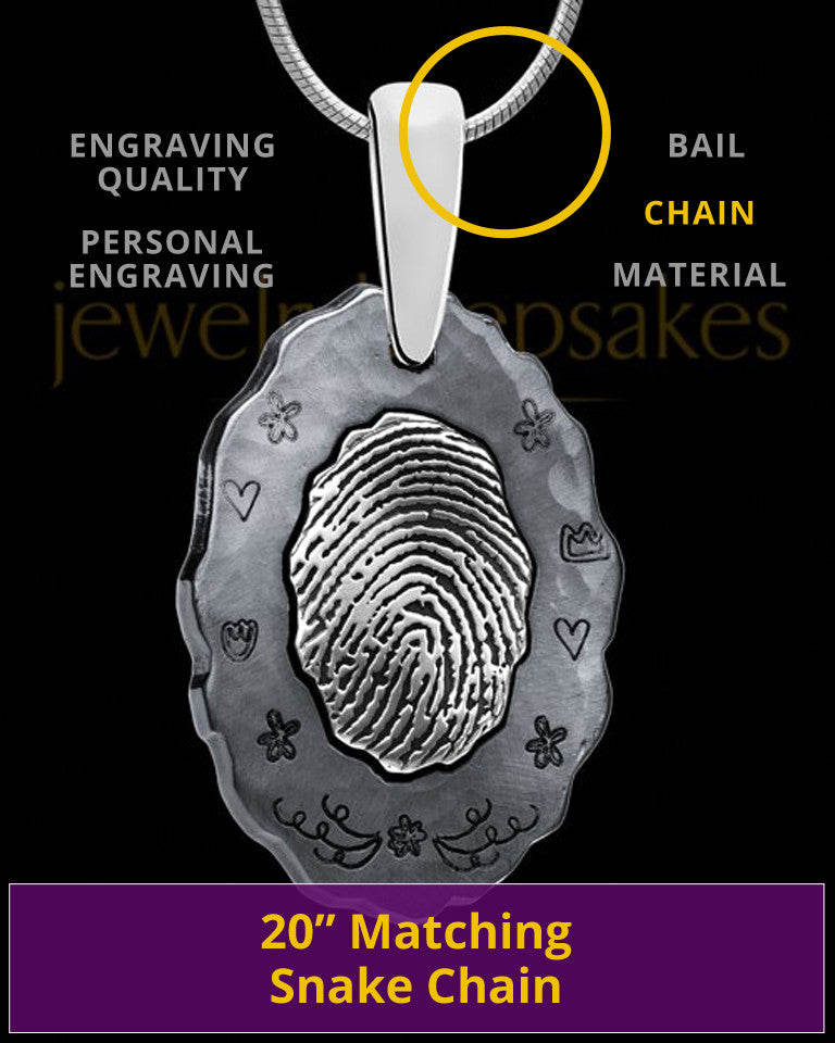 Black Plated Thumbprint Pendant Decorated Oval