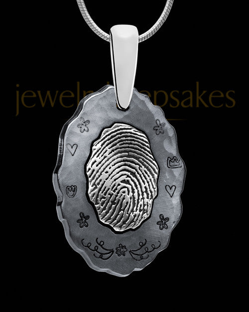 Black Plated Thumbprint Pendant Decorated Oval