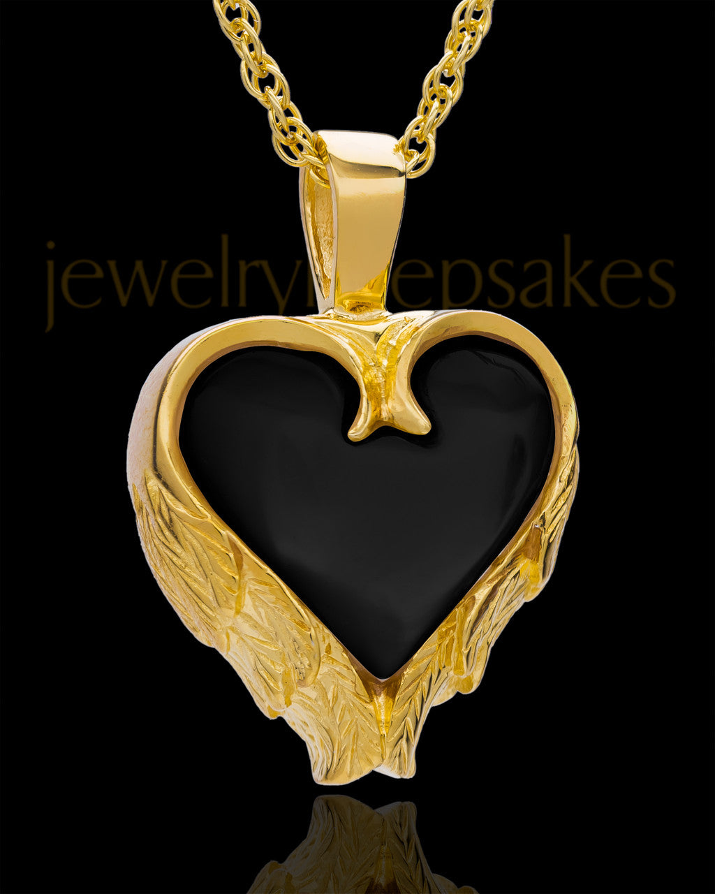 14K Gold Onyx Winged Heart Keepsake